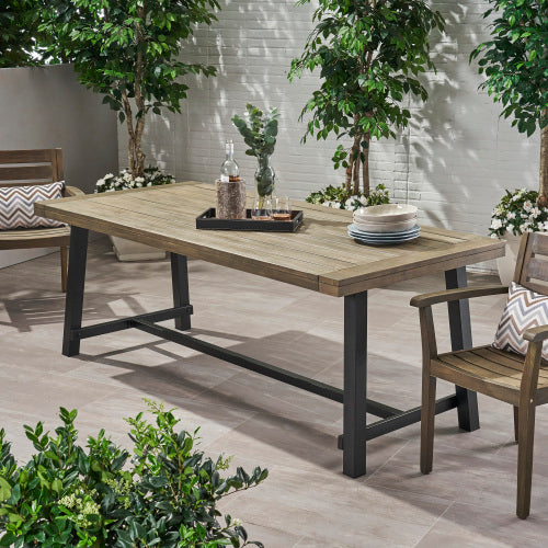 Outdoor Acacia Wood Dining Table,Grey/Rustic Metal