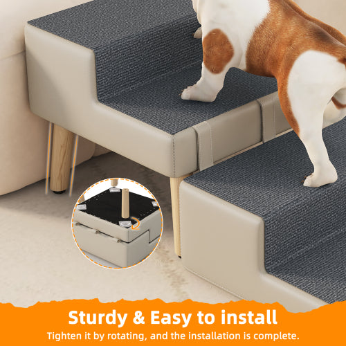 Light Grey 2-in-1 Foldable Wooden Pet Ottoman Dog Stairs, Anti-Slip Pet Ramp for Puppies & Small Dogs
