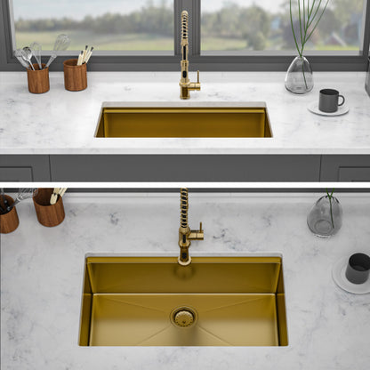 Undermount Workstation Gold Kitchen Sink - 30" x 19" x 10" Inch Stainless Steel 16 Gauge Deep Single Bowl Sink