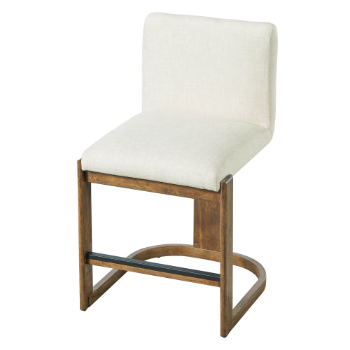 Modern Bar Stools Set of 2, 24inch Solid Wood Counter Height Barstools, Linen Upholstered Kitchen Island Chair With Walnut-Finished Wood Legs for Home Bar Coffee Shop,Beige