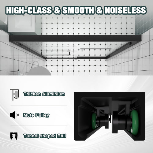 56-60"x74" Aluminum Frame Double Sliding Shower Door,Bypass Bathroom Sliding Door with Premium 1/4" (6mm) Clear Tempered Glass, Black Hardware Sliding Glass Shower Enclosure,Matte Black Finished