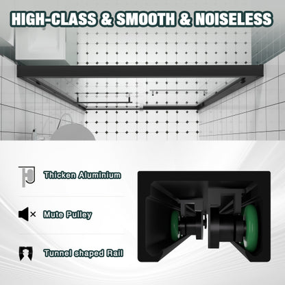 56-60"x74" Aluminum Frame Double Sliding Shower Door,Bypass Bathroom Sliding Door with Premium 1/4" (6mm) Clear Tempered Glass, Black Hardware Sliding Glass Shower Enclosure,Matte Black Finished