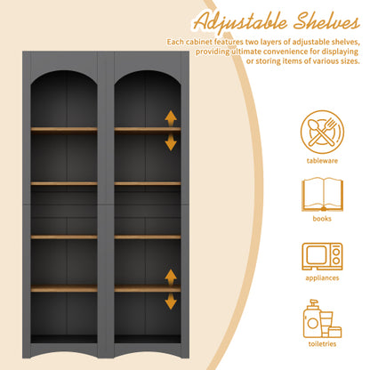 72''H Grey Farmhouse 5-Tier Combined Bookshelf Adjustable Shelf Home Pantry Storage Cabinet Set
