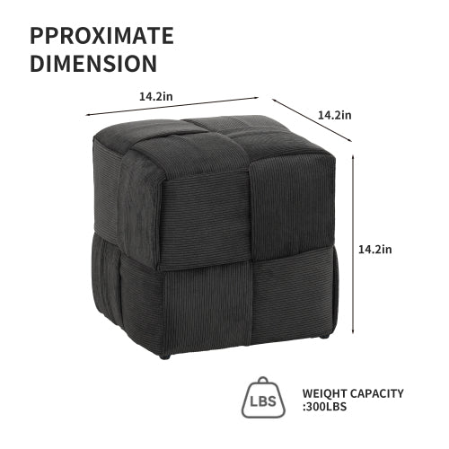 Grey Square Corduroy Ottoman Footrest, 300 LBS Engineered Wood Frame No-Assembly Vanity Stool