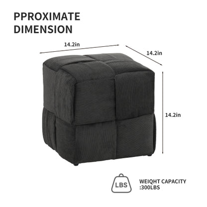 Grey Square Corduroy Ottoman Footrest, 300 LBS Engineered Wood Frame No-Assembly Vanity Stool