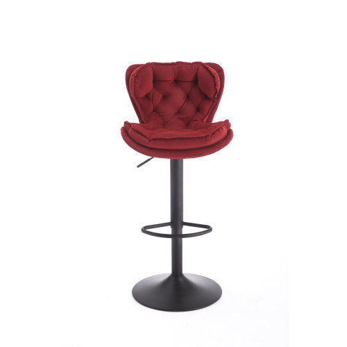Set of 2 Bar Stools with powder Footrest and Base Swivel Height Adjustable Mechanical Lifting Velvet + powder Leg Simple Bar Stool-RED