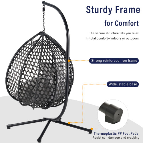 U_STYLE Sturdy Hammock Chair with Stand,Durable Hanging Egg Chair with Rattan Weaving