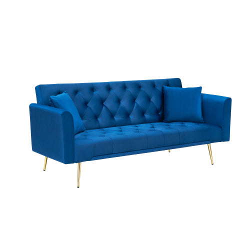 71 Inch American Retro Blue Velvet Convertible Love Seat Sofa Bed for Small Living Room Bedroom Office