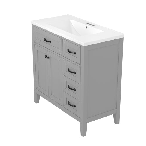 36" Bathroom Vanity with Sink Combo, Gray Bathroom Cabinet with Drawers, Solid Frame and MDF Board (Old Sku:JL000007AAE)