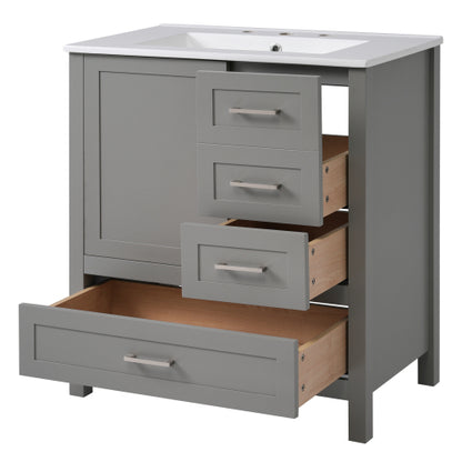 30" Gray Bathroom Vanity with Sink Combination Set, Bathroom Storage Cabinet with Soft Close Door, 3 Soft Close Drawers and Removable Tray, Solid Wood Frame