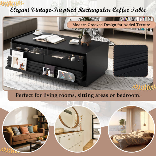 47.2 Inch Fluted Coffee Table with Drawers & Glass