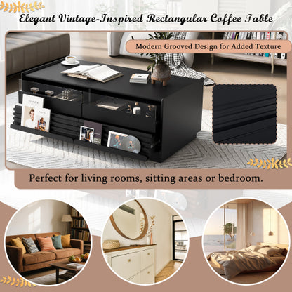 47.2 Inch Fluted Coffee Table with Drawers & Glass