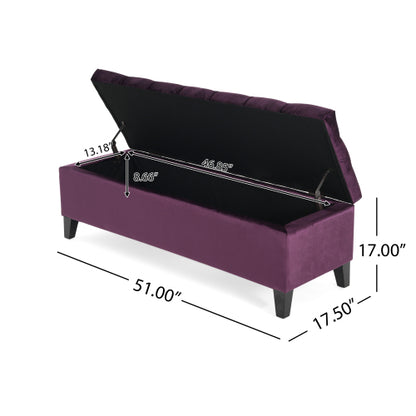 51 Inch Tufted Storage Ottoman Bench, Contemporary Diamond Stitch Upholstered Footstool with Soft Close Pressure Hinges
