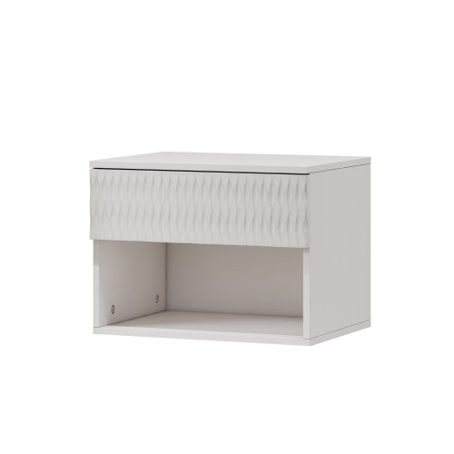 set of 2 nightstand with Stylish Wall-Mounted Cabinet - Dustproof Drawer + Open Area, 3-Stage Rails, Carved Design, Anti-Wobble, DIY-Matchable, Multi-Scene