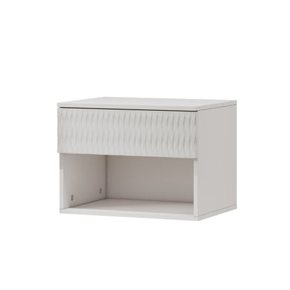 set of 2 nightstand with Stylish Wall-Mounted Cabinet - Dustproof Drawer + Open Area, 3-Stage Rails, Carved Design, Anti-Wobble, DIY-Matchable, Multi-Scene