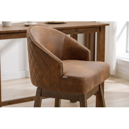 Rotating bar chair, counter height bar chair with backrest, leather rotating kitchen stool with wooden legs and footrest, soft cushion bar  chair, kitchen island