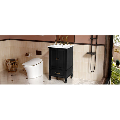 20" Bathroom Vanity with Sink, Bathroom Cabinet with Two Doors, Magnetic Door Stopper and Adiustable Foot Pads, A Drawer, Black