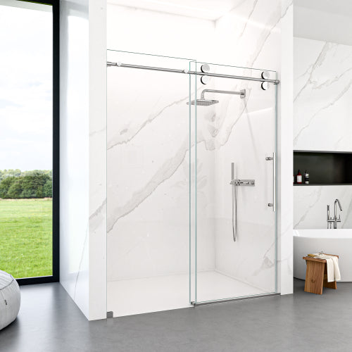 44"-48"W*76" H Frameless Single Sliding Shower Door – 5/16" (8mm) Clear Tempered Glass, Bypass Design with Chrome Finish