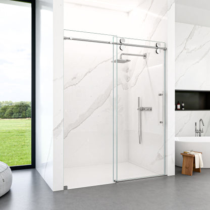 44"-48"W*76" H Frameless Single Sliding Shower Door – 5/16" (8mm) Clear Tempered Glass, Bypass Design with Chrome Finish