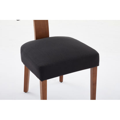 Set of 2 Black Linen Curved Wingback Dining Chairs, Light Brown Rubber Wood Legs 250lbs Weight Limit