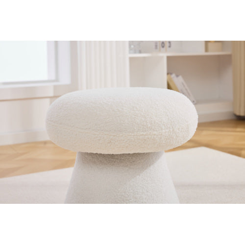White Mushroom Shaped Rotating Ottoman, 360¡ã Swivel Upholstered Foot Stool, 250 LBS Capacity for Entryway & Bedroom