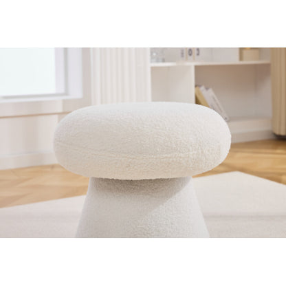 White Mushroom Shaped Rotating Ottoman, 360¡ã Swivel Upholstered Foot Stool, 250 LBS Capacity for Entryway & Bedroom
