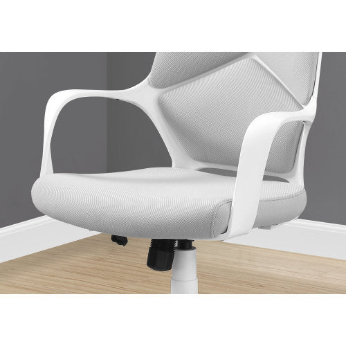 Office Chair, Adjustable Height, Swivel, Ergonomic, Armrests, Computer Desk, Work, Grey Mesh, White Metal, Contemporary, Modern