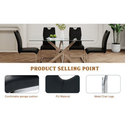 Set of 2 Modern PU Faux Leather Dining Chairs, Chrome Metal Leg Side Chairs for Kitchen Bedroom