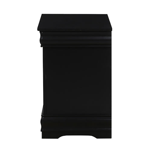 Classic Black 2-Drawer Nightstand with Brushed Nickel Handles, Traditional Bedroom Side Table