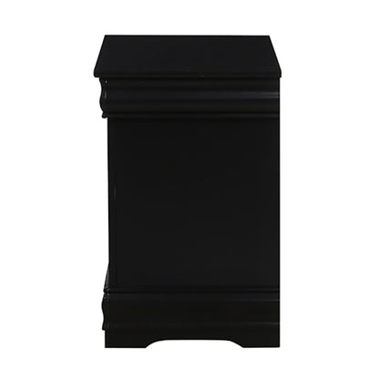 Classic Black 2-Drawer Nightstand with Brushed Nickel Handles, Traditional Bedroom Side Table