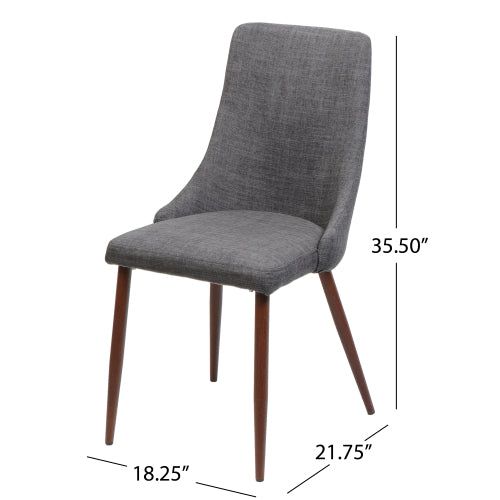 Set of 2 Light Gray Polyester Armless Mid-Century Dining Chairs, Wood Frame Iron Tapered Legs