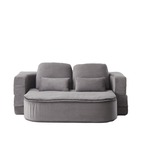 75 inch  Corduroy Convertible Floor Sofa Bed with Built-in Blanket & 4 Pillows