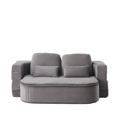 75 inch  Corduroy Convertible Floor Sofa Bed with Built-in Blanket & 4 Pillows