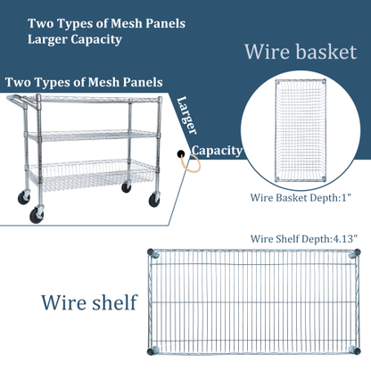Heavy Duty Rolling Utility Cart,3 Tier Rolling Carts with Wheels,with Handle Bar  Shelf Liners,Storage Cart for Kitchen,Restaurant,Plant Display,Chrome