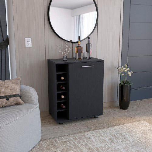Bar Cart with Integrated Wine Storage, Spacious Cabinet and Smooth Rollers
