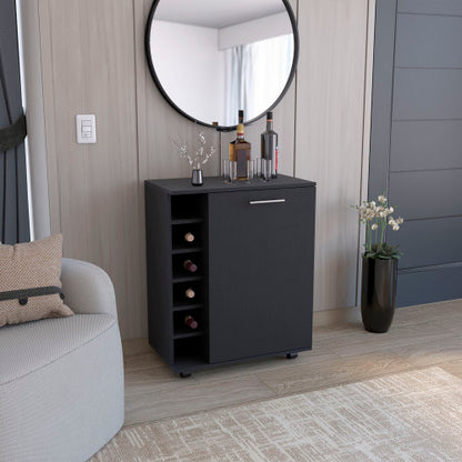 Bar Cart with Integrated Wine Storage, Spacious Cabinet and Smooth Rollers