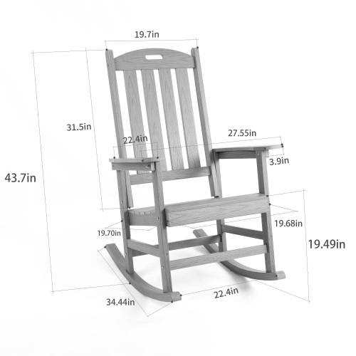 Rocking chair white color, suitable for all seasons: Outdoor lounge chair, made of sturdy HIPS material