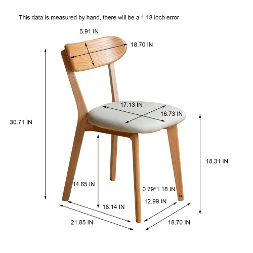 Set of 2 Natural FAS Grade Oak Upholstered Dining Chairs, Removable Washable Cushion 47.5¡Á55.5¡Á78cm