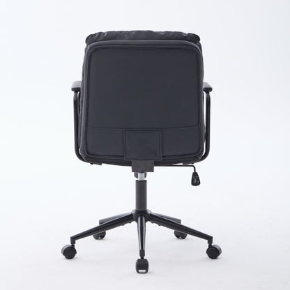 Office Chair,Mid Back Home Office Desk Task Chair with Wheels and Arms Ergonomic PU Leather Computer Rolling Swivel Chair with Padded Armrest,The back of the chair can recline 40¡ã (Black),SW1741BK