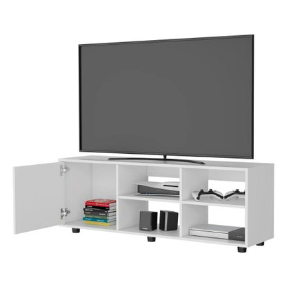 White 51 inch TV Stand with Door and Open Storage Shelves