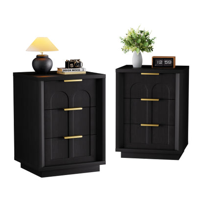 Black 3-Drawer 2-Pack Nightstands