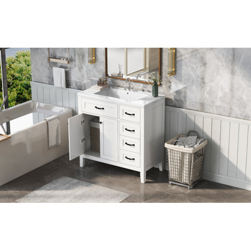36" Bathroom Vanity with Sink Combo, White Bathroom Cabinet with Drawers, Solid Frame and MDF Board (Old Sku:JL000007AAK)