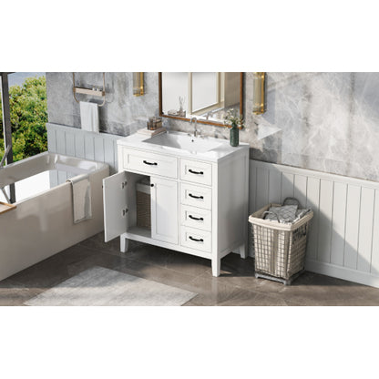 36" Bathroom Vanity with Sink Combo, White Bathroom Cabinet with Drawers, Solid Frame and MDF Board (Old Sku:JL000007AAK)
