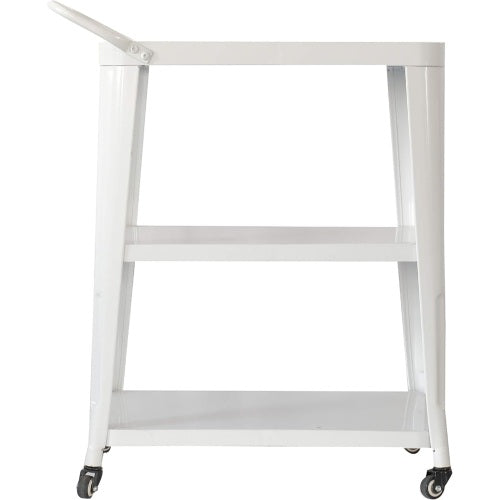 3-Tier Metal Rolling Cart Swivel Rollers Durable Utility Table Wheels with Handle All Metal Frame Easy Mobility Versatile Kitchen Stand Bar Serving Use White 1pc