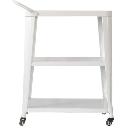 3-Tier Metal Rolling Cart Swivel Rollers Durable Utility Table Wheels with Handle All Metal Frame Easy Mobility Versatile Kitchen Stand Bar Serving Use White 1pc