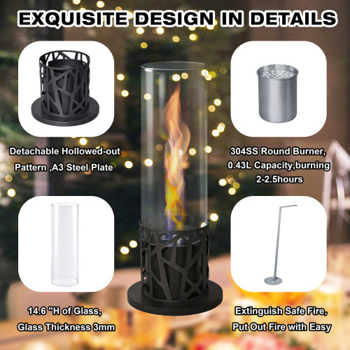 Tornado Tabletop Bio Ethanol Fireplace Indoor Outdoor,Portable Table Top Fire Pit Fuel Bioethanol Burner Heater Black