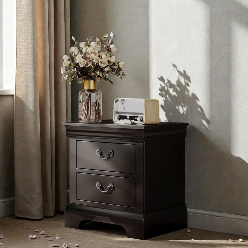 Black Classic 2-Drawer Wooden Nightstand