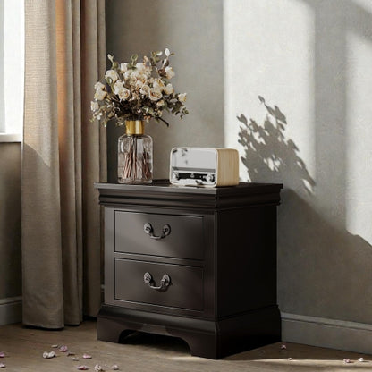 Black Classic 2-Drawer Wooden Nightstand
