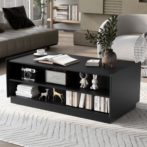 47.2 Inch Fluted Coffee Table with Drawers & Glass