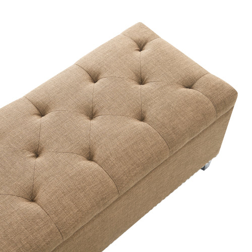 47.5inch  Storage Ottoman, Storage Bench with Safety Close Hinge, Linen Button-Tufted Ottoman for Living Room, Entryway, Hallway, Foot Rest, Support 500lbs - Brown